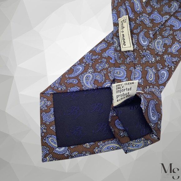 BOTTEGA DE SARTO Brown Blue Paisley Silk Tie Hand Made W: 3" EX COND - Picture 4 of 6